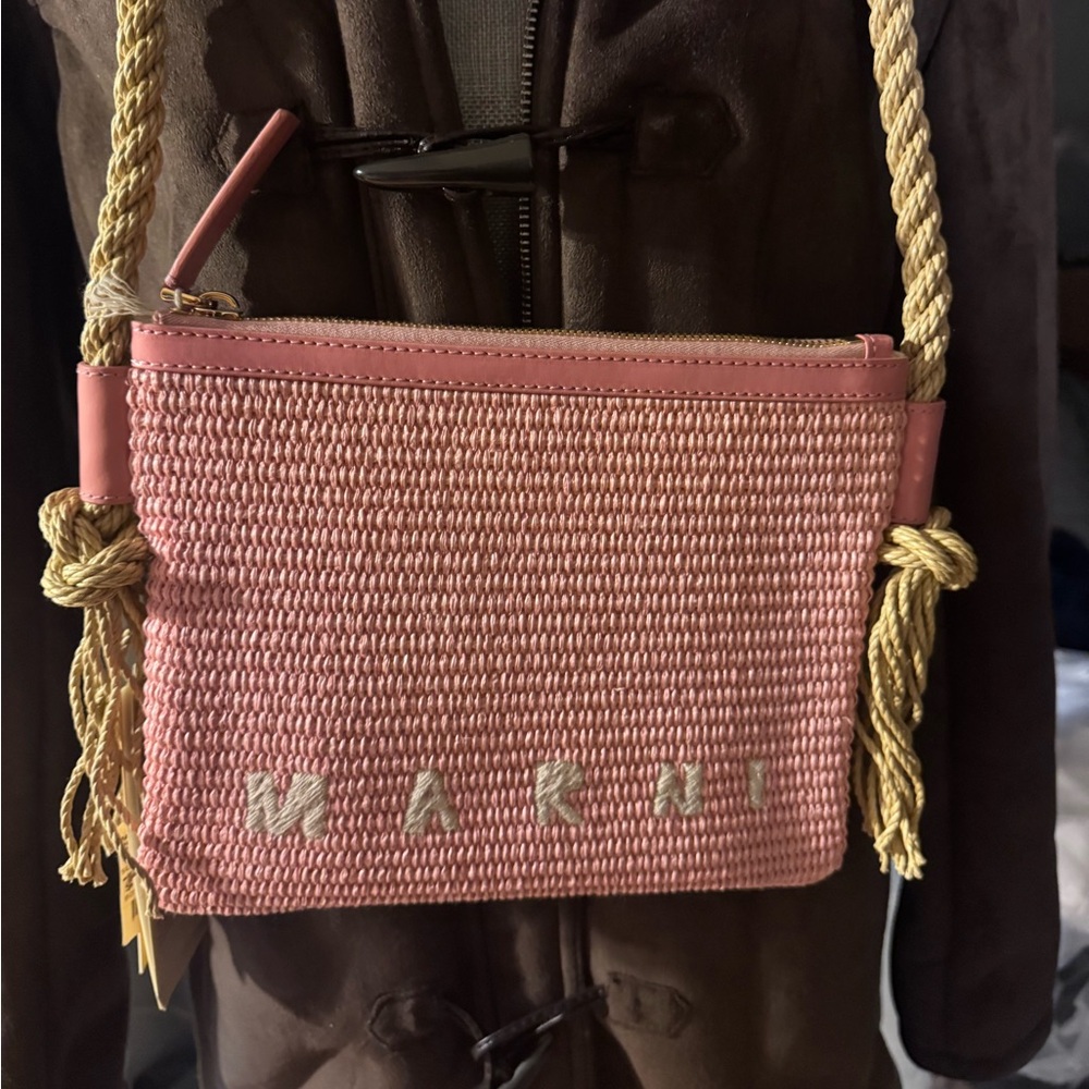 Marni marcel pochette raffia light pink crossbody bag NWT - Picture 4 of 9